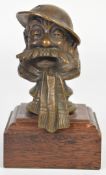 Old Bill car mascot cast in bronze with Bruce Bairnsfather to helmet, marked 669204 to reverse of