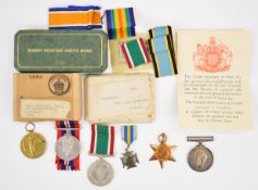 Family medals for father, mother and son comprising WW1 medal pair of War Medal and Victory Medal