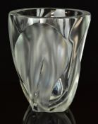 Lalique Ingrid frosted and clear glass vase with twisted decoration, signed to base 'Lalique
