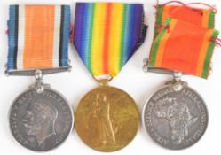 South Africa medal trio comprising WW1 War Medal, Victory Medal and Africa Service Medal named to