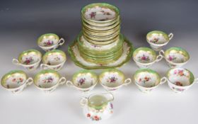 Hammersley tea ware with floral and interior decoration to cups, includes two cake plates, twelve