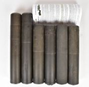 Six various rifle sound moderators including one ASE Ultra Reflex Suppressor with owner's manual.