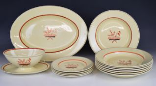 Copenhagen Aluminia faience dinnerware including oval plate, dinner plates and gravy boat