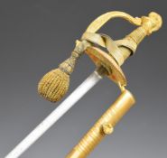 British Court sword for consular service with gilt metal hilt and 78cm blade, and bullion sword