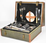 Drew & Sons Piccadilly Edwardian or veteran motoring picnic set housed in a sloping footrest, marked