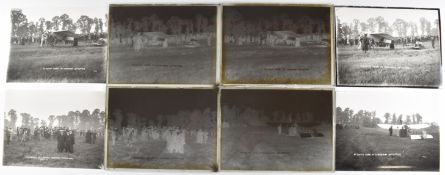 Four early flying interest glass plate negatives, three depicting Gustav Hamel with his aeroplane