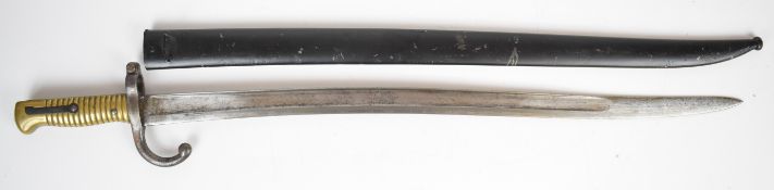 French 1866 pattern chassepot bayonet with brass grip, H43097 to crosspiece, a 57cm single edged