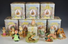 Border Fine Arts eight Beatrix Potter figures in tins, Royal Doulton Sairey Gamp and a Goebel Hummel