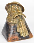 Old Bill car mascot cast in brass with Bruce Bairnsfather to helmet, on wooden plinth, H12cm