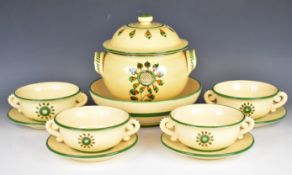 Il Cocciaio Cortona Pottery soup set including tureen, large bowl and four soup bowls with