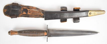 William Rodgers of Sheffield Fairbairn Sykes style fighting knife with ribbed grip, 16.5cm double