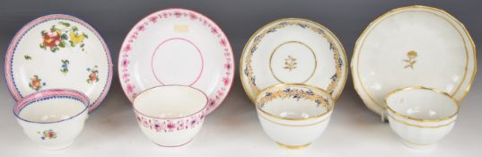 Four 18thC New Hall tea bowls and saucers, tallest 5cm