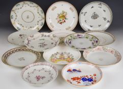 New Hall 19th/20thC porcelain saucer, dishes including Chinoiserie decorated example, grape and vine