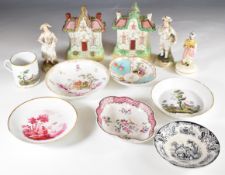 18th/19thC porcelain including Doccia cup and saucer with ornithological decoration, shaped dish,