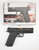 KWC 6mm CO2 airsoft pistol with textured grips, multi-shot magazine and fixed sights, serial