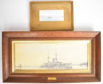 Royal Navy interest two paintings of HMS Majestic, one by F P Taylor dated August '06, 63 x 33cm