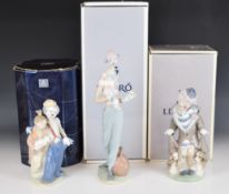 Three Lladro clown figures comprising Society figure 'Pals Forever', Clown in Love and Surprise,