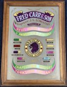 Fred Carr & Son Kynoch Ltd ammunition shop display or advertising mirror decorated with text 'Fred
