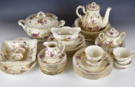 Zsolnay Pecs dinner and tea ware with relief moulded flora and fauna decoration, approximately 48