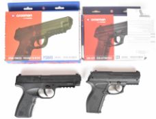 Two Crosman .177 air pistols PSM45 and C11, both with textured composite grips, multi-shot magazines