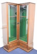 Corner shotgun or rifle display cabinet with fitted interior, two drawers and Beretta and Howa