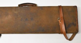 Harrods leather and canvas bound shotgun carry case with fitted interior and 'Harrods Sporting