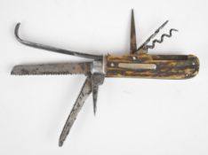 George Wostenholm IXL multi-tool folding pocket knife with seven tools including corkscrew, saw pick