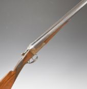 Darlows of Norwich 12 bore side by side shotgun with engraved locks, underside, trigger guard, top