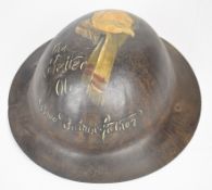 British WW1 steel helmet with hand painted picture of 'Old Bill', The Better Ole and Bruce