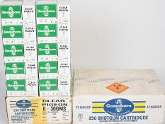 Five hundred 12 bore Gamebore shotgun cartridges Clear Pigeon 6 shot 30g and Blue Diamond 7.5 shot