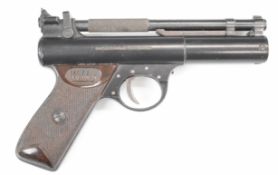 Webley Premier .22 air pistol with named and chequered Bakelite grips and adjustable sights,