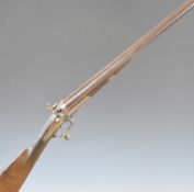 Unnamed 20 bore side by side hammer action shotgun with engraved locks, hammers, top plate,