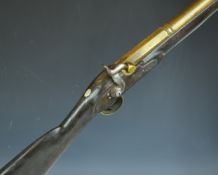 British percussion hammer action blunderbuss with line engraved lock and hammer, chequered grip,