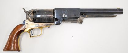 Uberti Model US 1847 .44 six shot single action percussion revolver with engraved scenes of