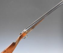 AYA Yeoman 12 bore side by side shotgun with chequered grip and forend, double trigger and named
