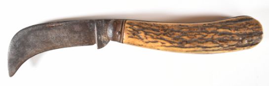 Saynor Cooke & Ridal pruning knife with horn or similar grips and 9.5cm blade. PLEASE NOTE:-