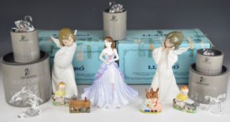 Lladro, Coalport, Wade and Swarovski figures, some boxed, tallest 22cm