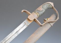 American Navy sword with stirrup guard, wire bound grip, 75cm blade decorated with fouled anchor and