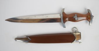 German WW2 Third Reich Nazi SA dagger with trace of RZM mark to 22cm double edged blade, with