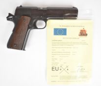 Deactivated Norinco Colt 1911A1 style .45 semi-automatic pistol with chequered wooden grips and