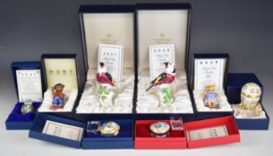 Halcyon Days enamel and porcelain trinket boxes and figures including Christmas 1990, 1993 and