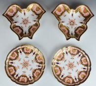 Royal Crown Derby pair of plates, diameter 21cm and a pair of butterfly dishes decorated in Imari