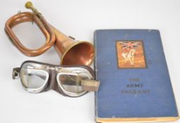 Copper and brass bugle with Royal Welsh Fusiliers 23rd Foot cypher, pair of aviation / motoring