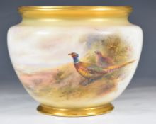 Royal Worcester pedestal vase / jardinière with cock and hen pheasant decoration, signed James