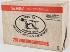 Two hundred and fifty 12 bore Pointer paper case 30g 7 shot shotgun cartridges, all in original