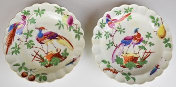 Worcester first period James Giles cabinet plates with decoration of exotic birds, insects and