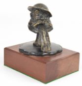 Old Bill car mascot cast in bronze with Bruce Bairnsfather to helmet, worn marks to reverse of