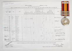 British Army Queen's South Africa Medal with clasps for Belfast, Laing's Nek and Orange Free