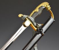 German WW2 Army officer's sword with lion head pommel with 'ruby' eyes, stirrup hilt, Nazi emblem to