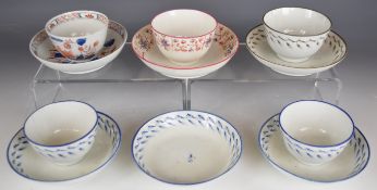 Four 18thC New Hall tea bowls and saucers with two additional saucers, tallest 5cm